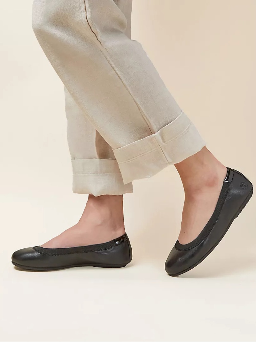 Lands' End Sz 10 Black Leather Ballet Flats